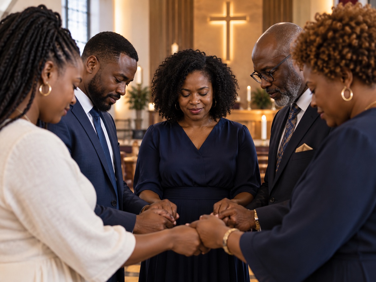 A church community gathered in prayer